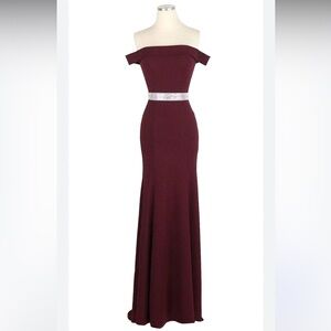 Maxi Burgundy Off The Shoulder with Removable Rhinestone Belt and Scarf Size L